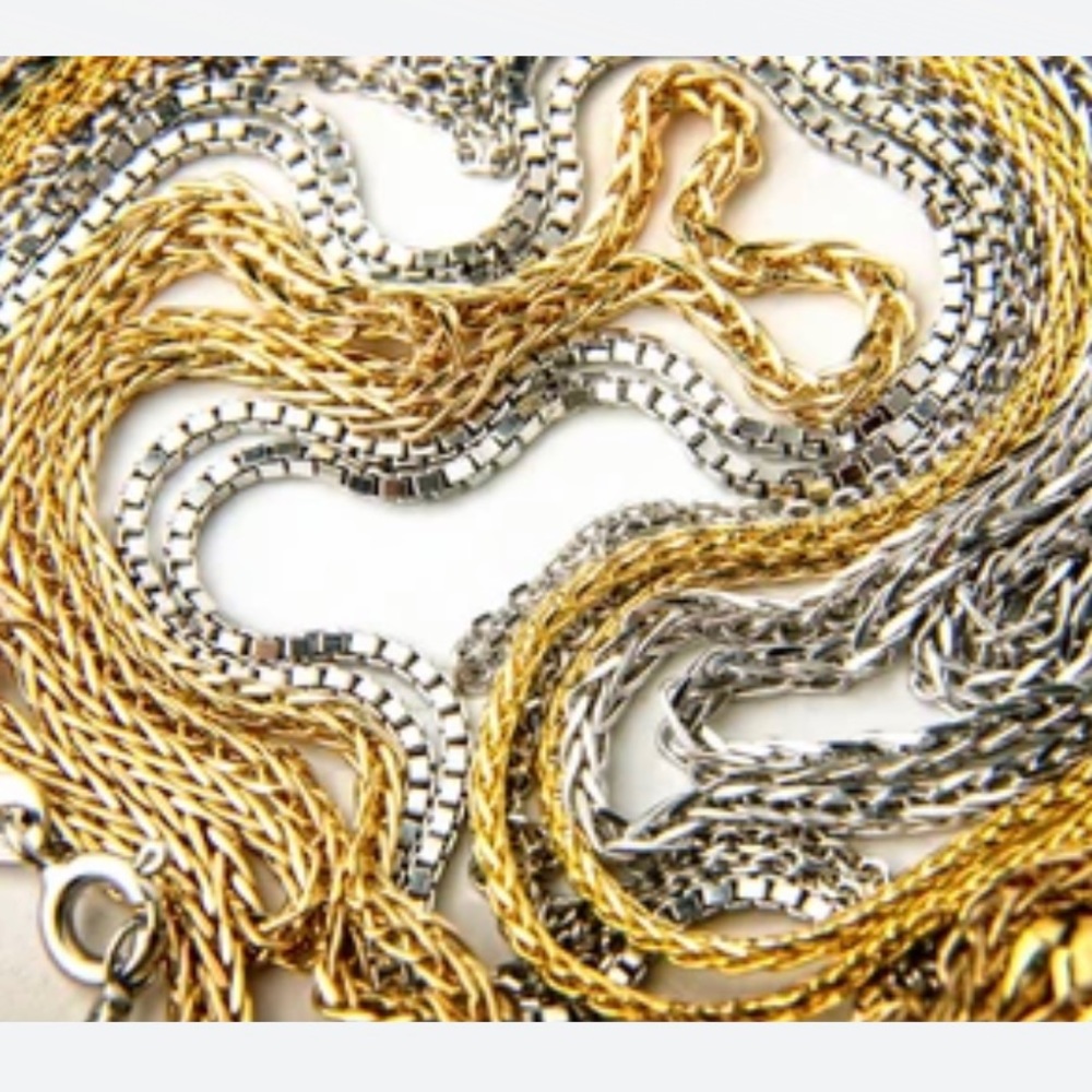 CHAIN GANG DROP ⚜️ 5-Piece Gold + Silver Chains (All Wearable •some w/ pendants) - Picture 4 of 9